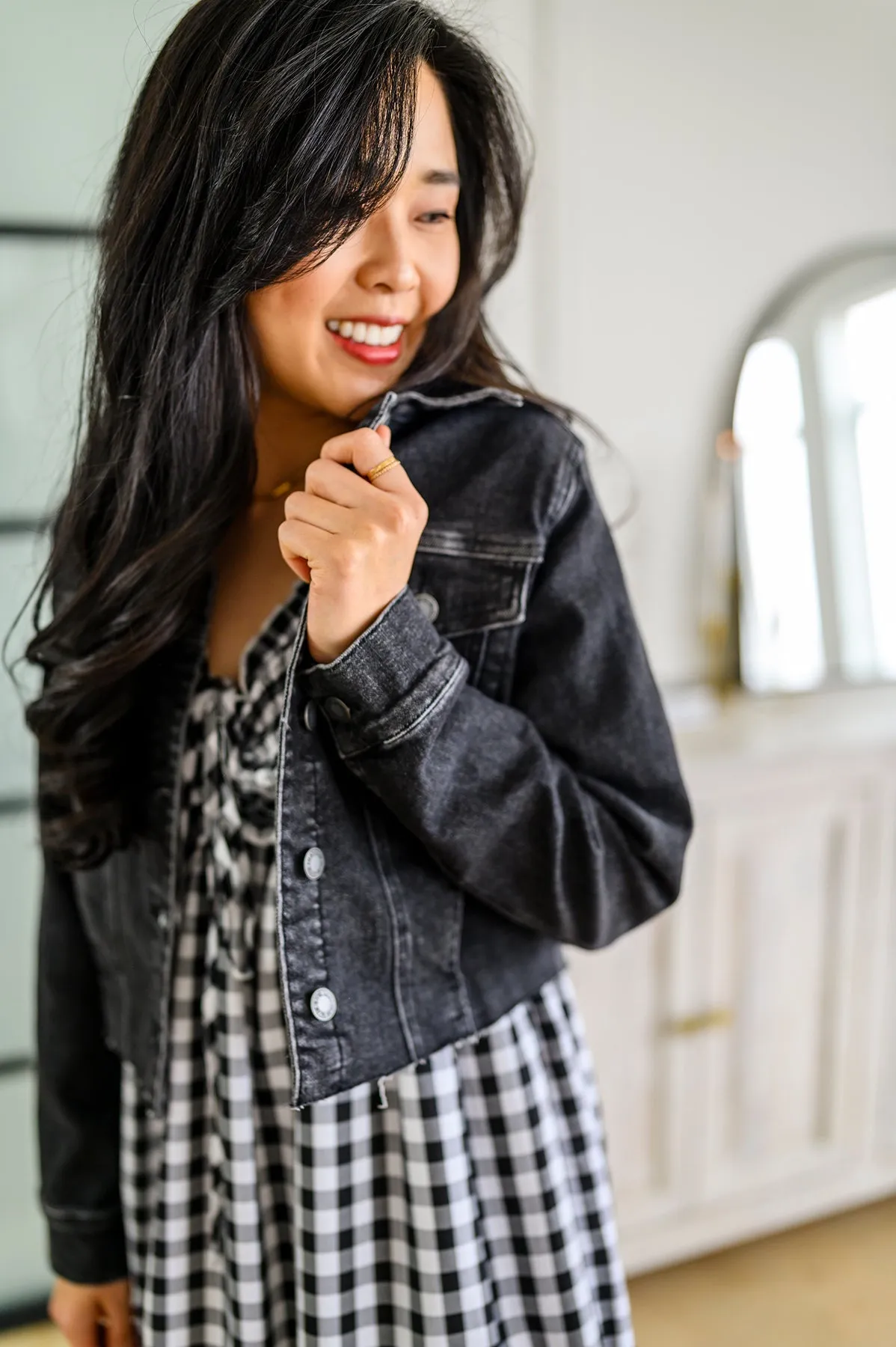 Charlie Cropped Denim Jacket in Washed Black by Judy Blue