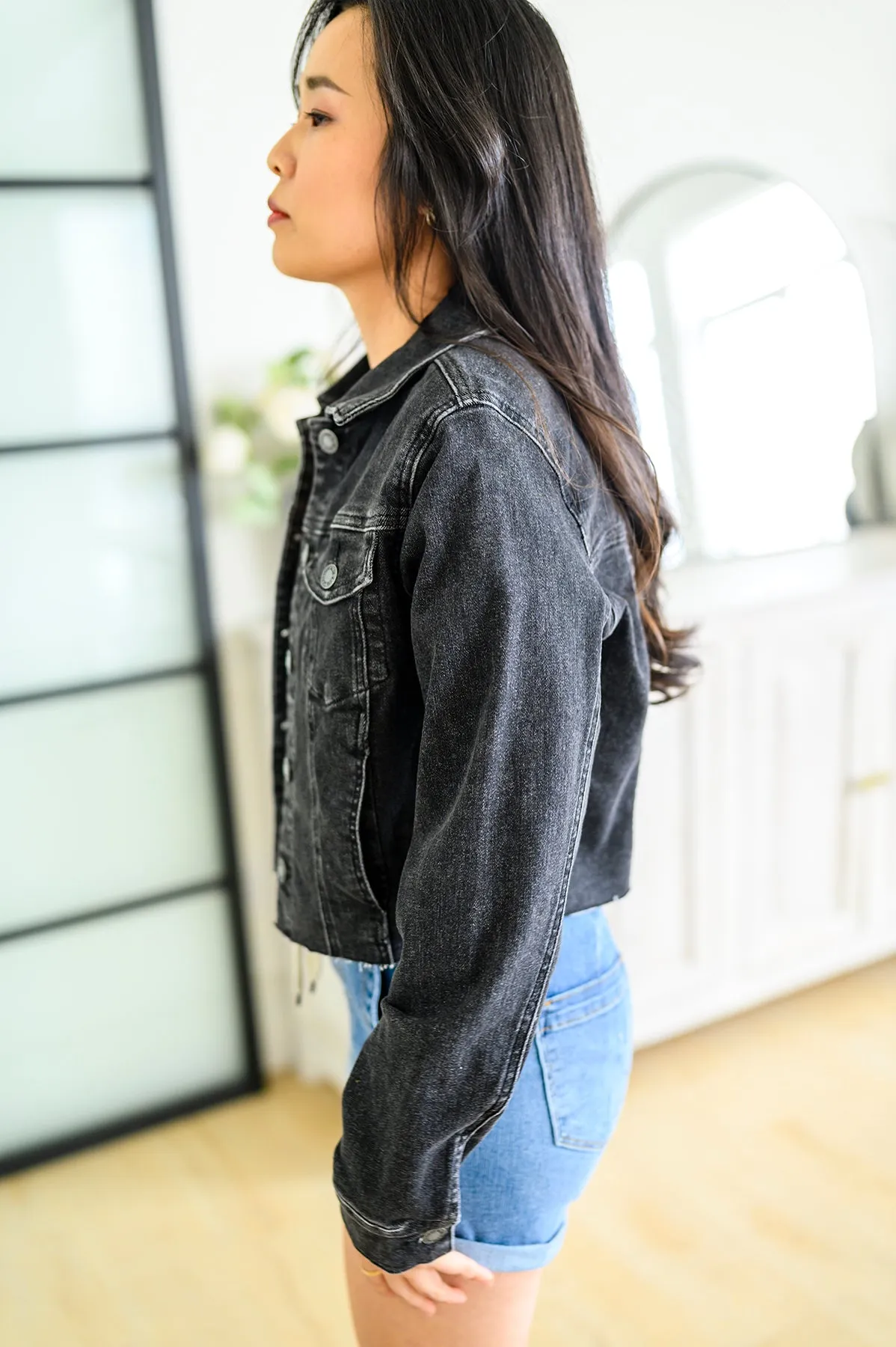 Charlie Cropped Denim Jacket in Washed Black by Judy Blue