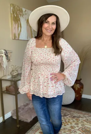 Ditsy Floral Long Sleeve Blouse in Rose