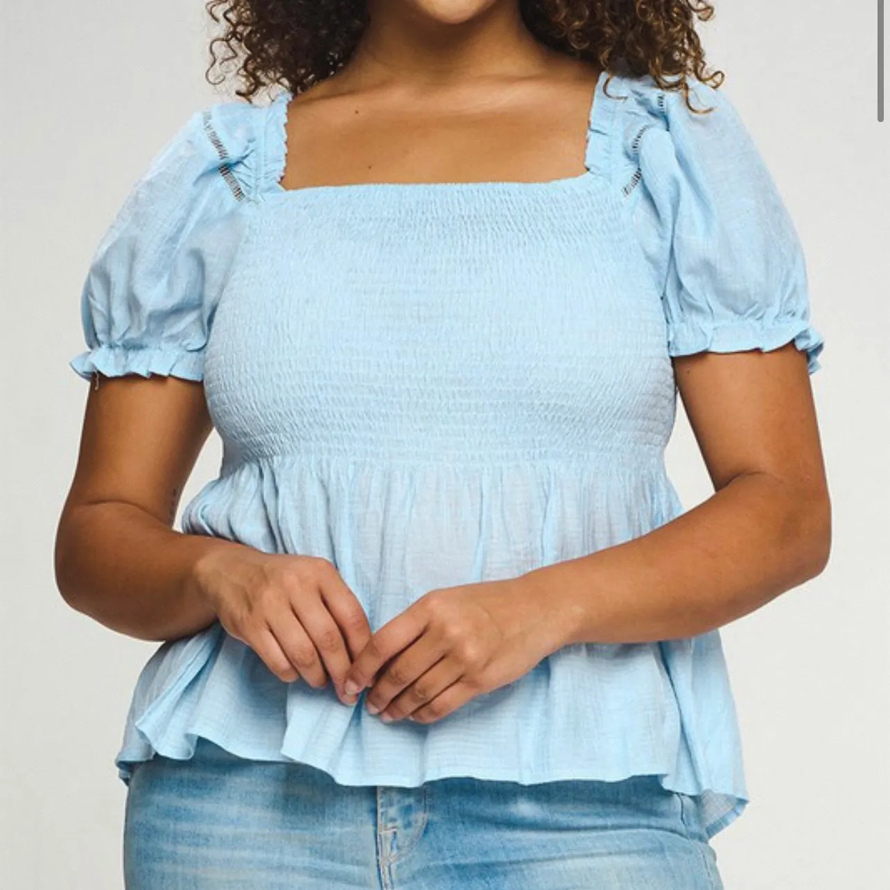 For The Frill Of It Curvy Top - Blue - LAST ONE