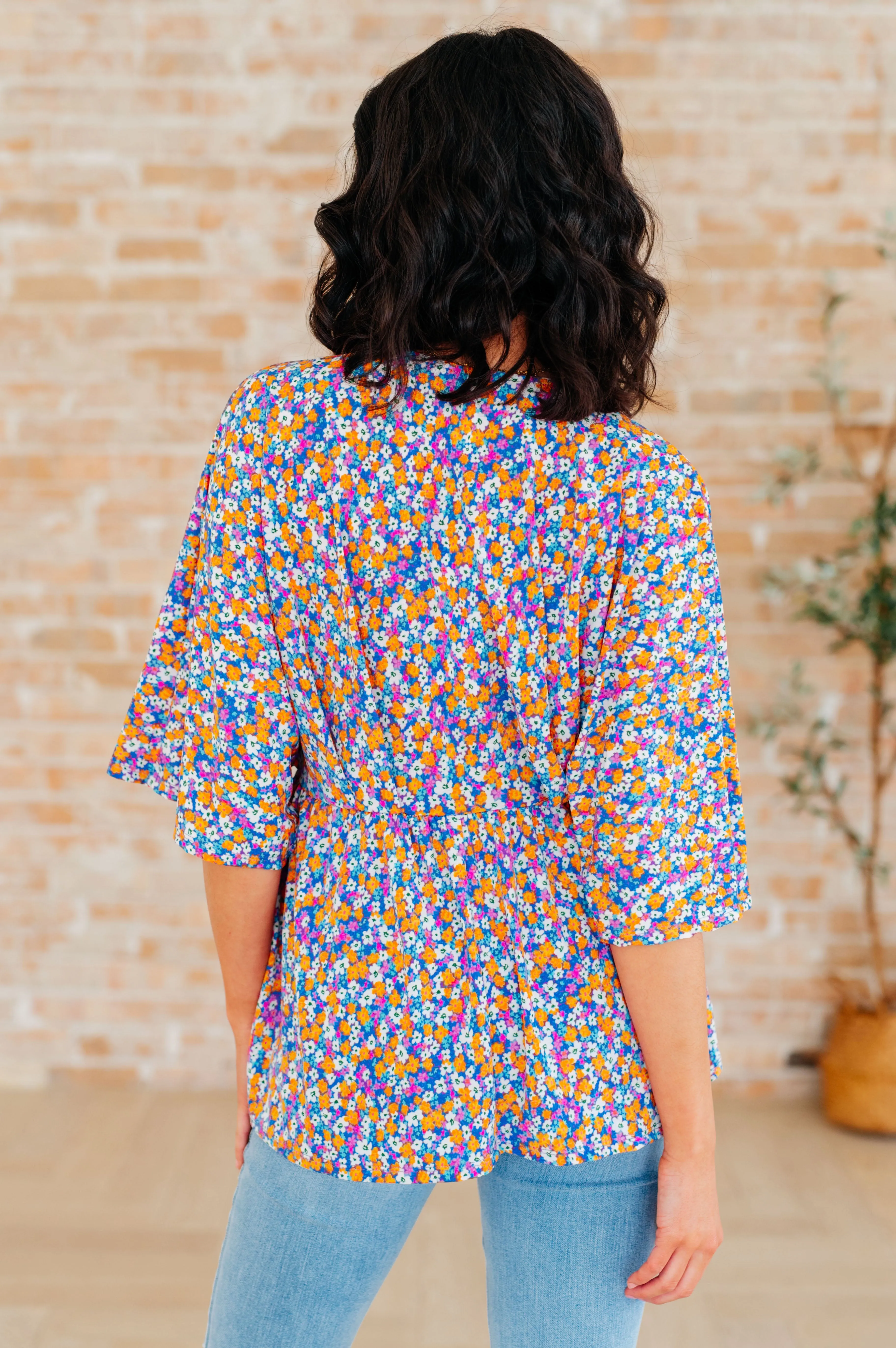 Hazel Blues® |  Dreamer Peplum Top in Purple Retro Ditsy Floral