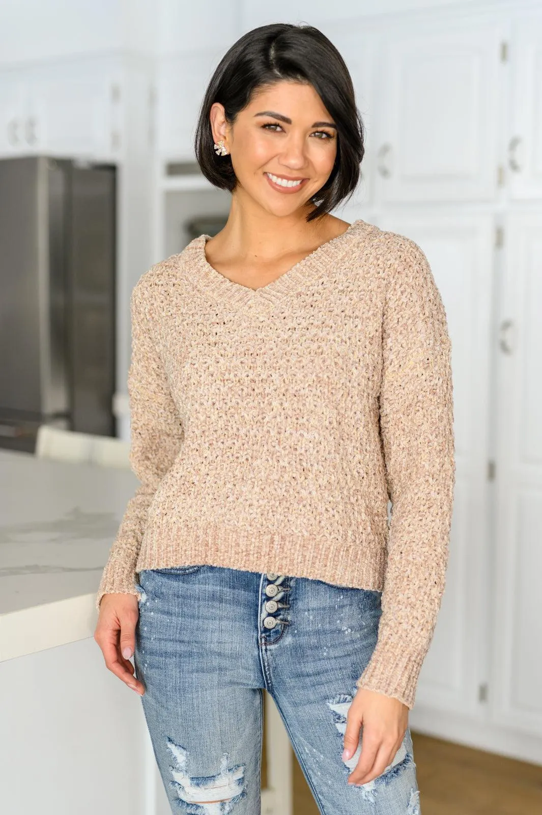 Hazel Blues® | Irish Coffee Knitted Crop V Neck Sweater