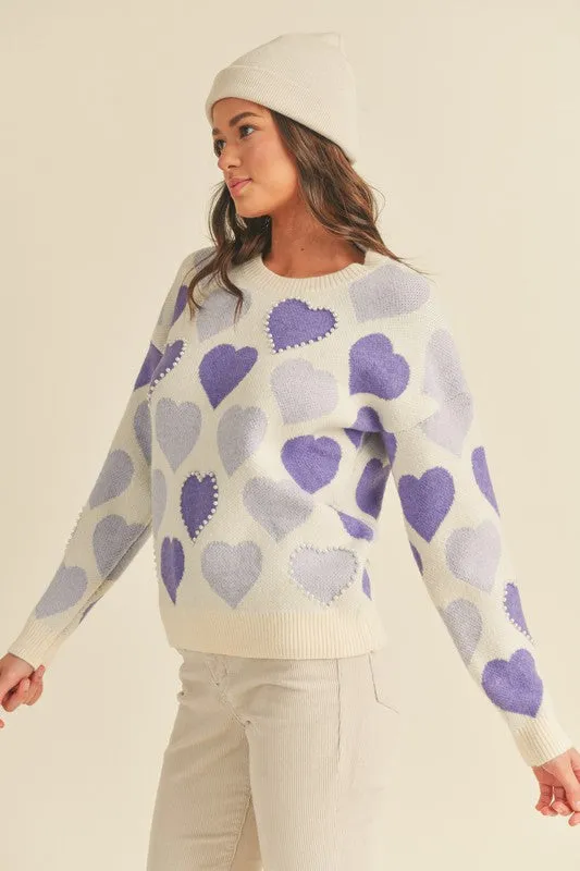 Pearl Embellished Heart Sweater