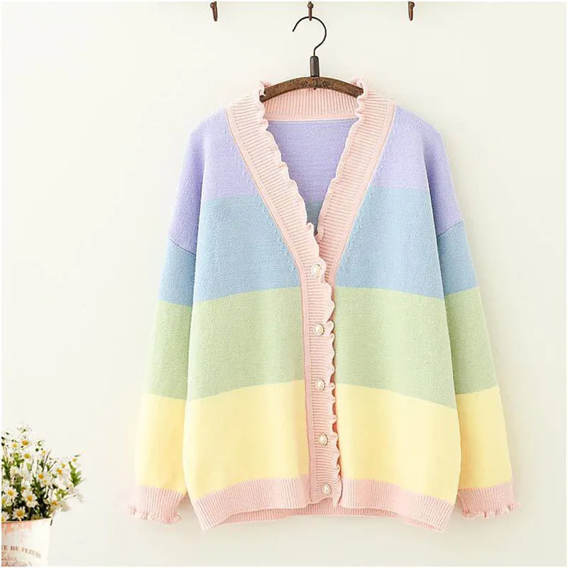 Rainbow Striped Cardigan Sweater UB6190
