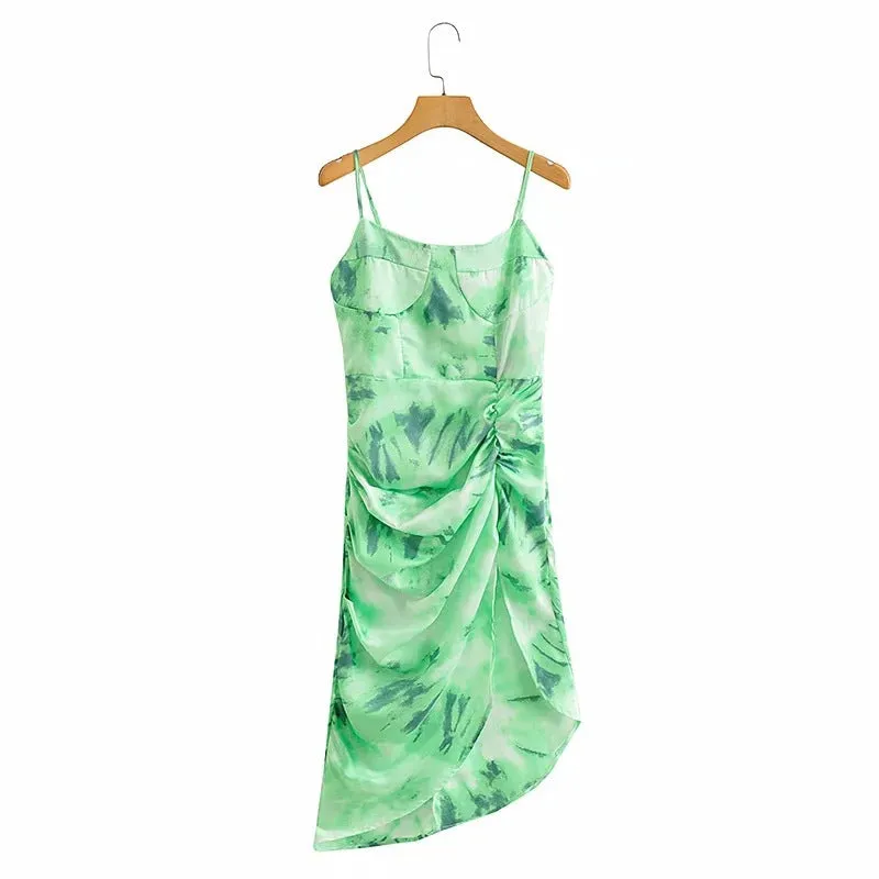Tie Dye Vintage Irregular Hem Floral Bodycon Party Midi Dresses