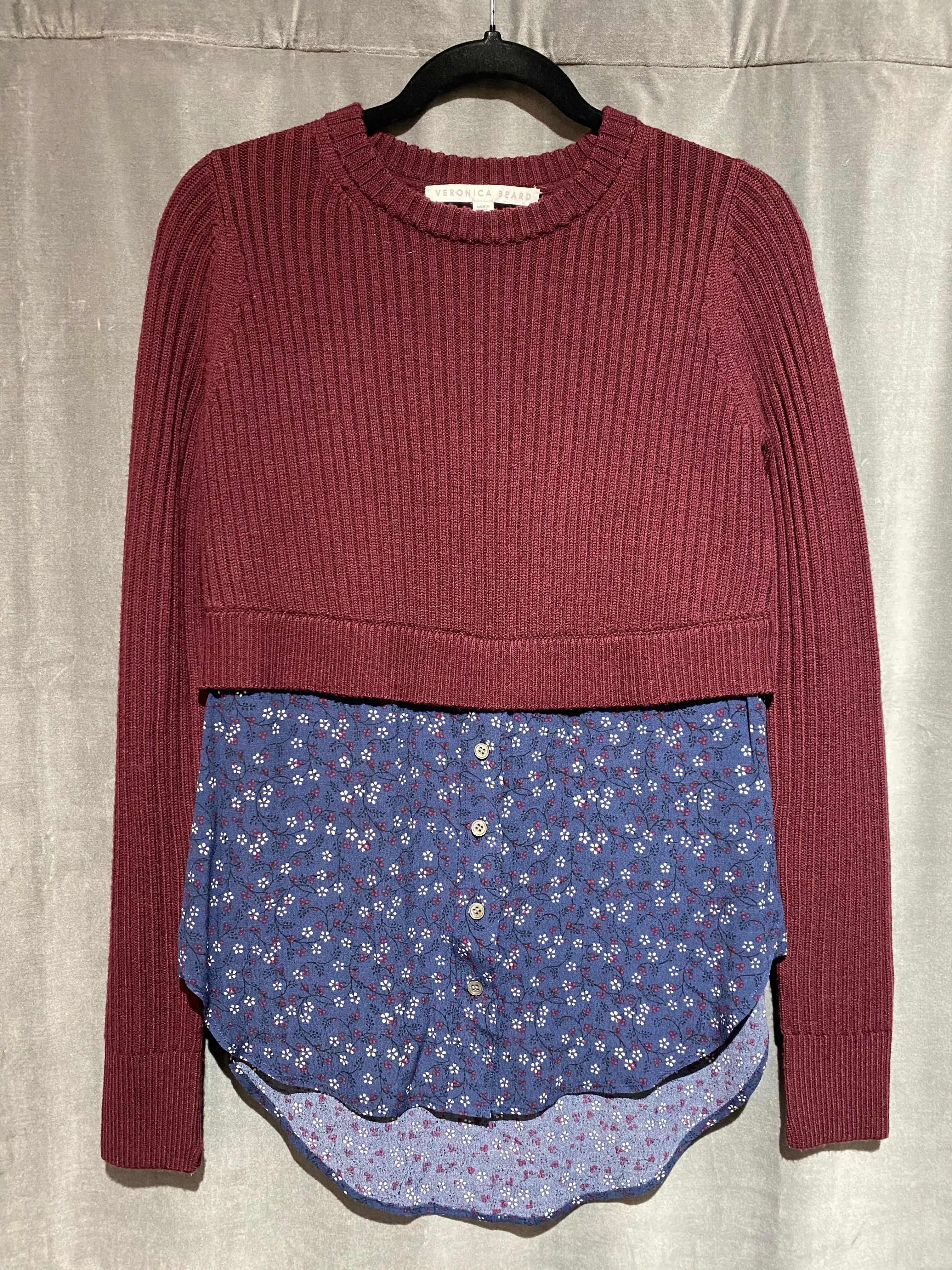 Veronica Beard Cropped Crew Long Sleeve Top Floral Button Shirt